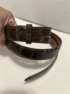 Genuine American Alligator Leather Belt Strap Glossy Brown Size 33 USA Made